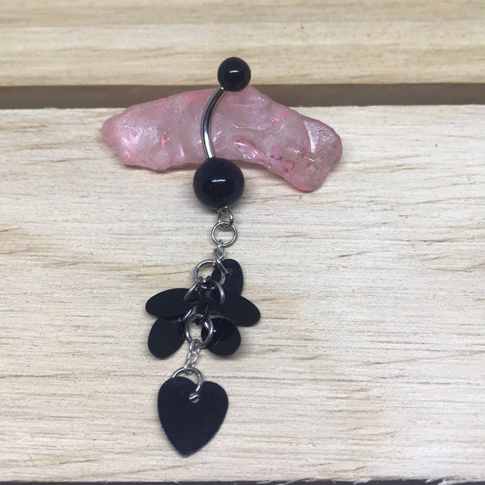 Black heart dangle belly button ring 14 gauge navel ring surgical steel new